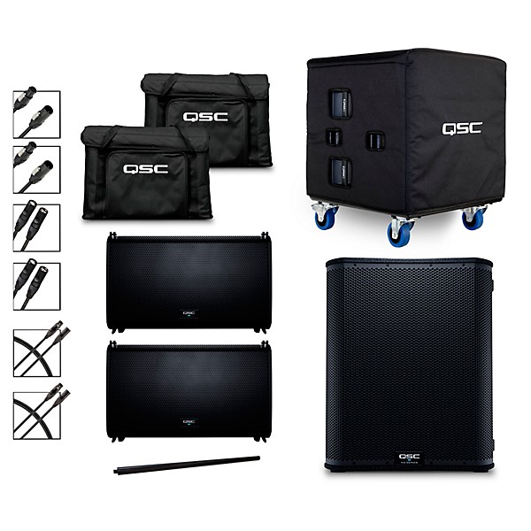 QSC (2) LA112 Pole Mounted Active Line Array Speaker Package With KS118 Subwoofer