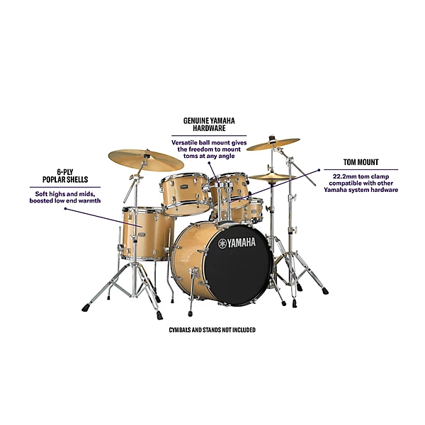 Yamaha Rydeen 5-Piece Shell Pack With 20 Bass Drum Champagne Glitter 4 Yamaha Rydeen 5-Piece Shell Pack With 20 Bass Drum Champagne Glitter