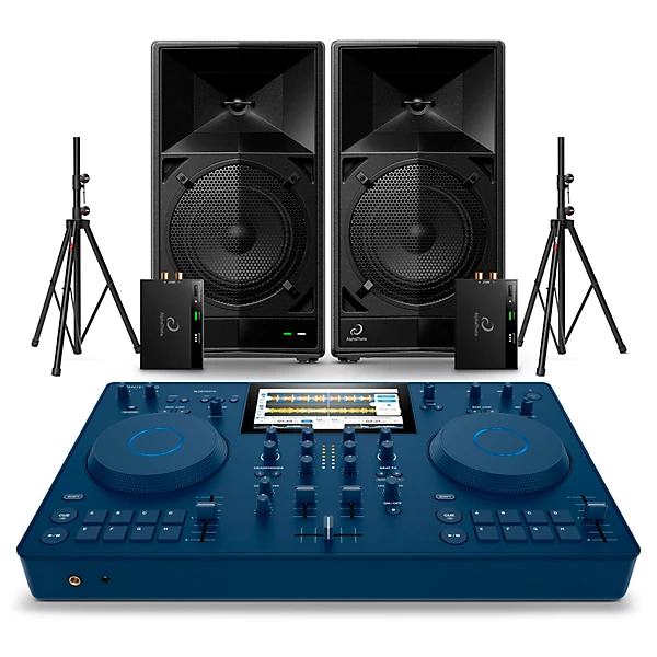 AlphaTheta WAVE-EIGHT 8 Portable Powered Speaker Pair With OMNIS-DUO Portable Standalone DJ System