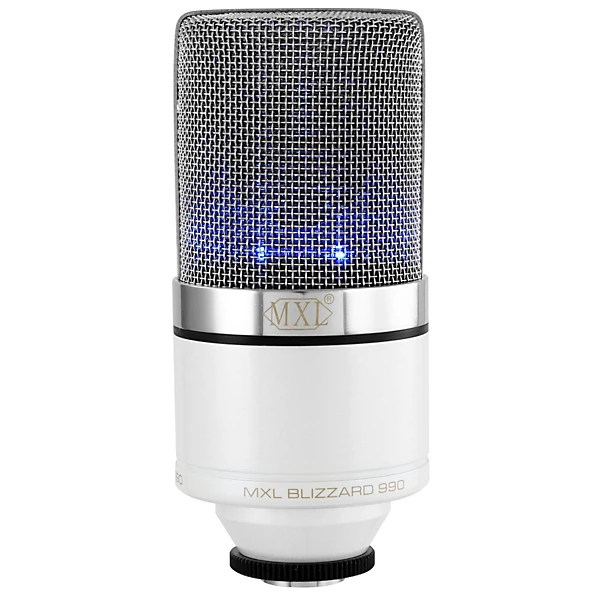 MXL 990 Blizzard White Limited-Edition LDC Microphone With Blue LED