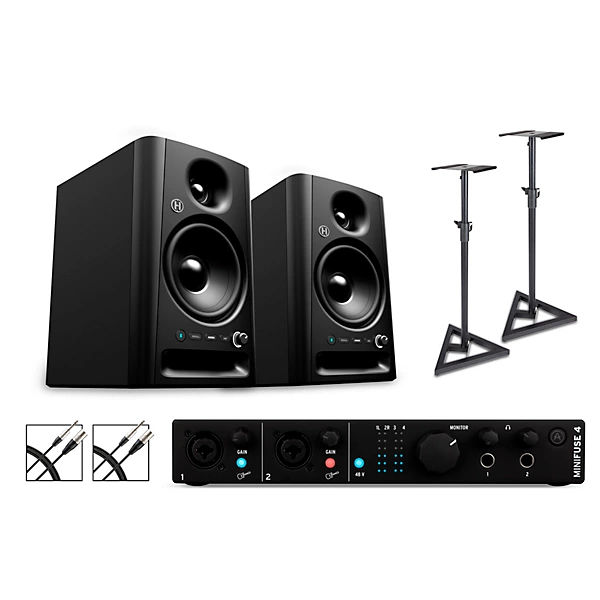Arturia Minifuse 4 with Harbinger Studio Monitor Pair (Stands & Cables Included) SM505 Black