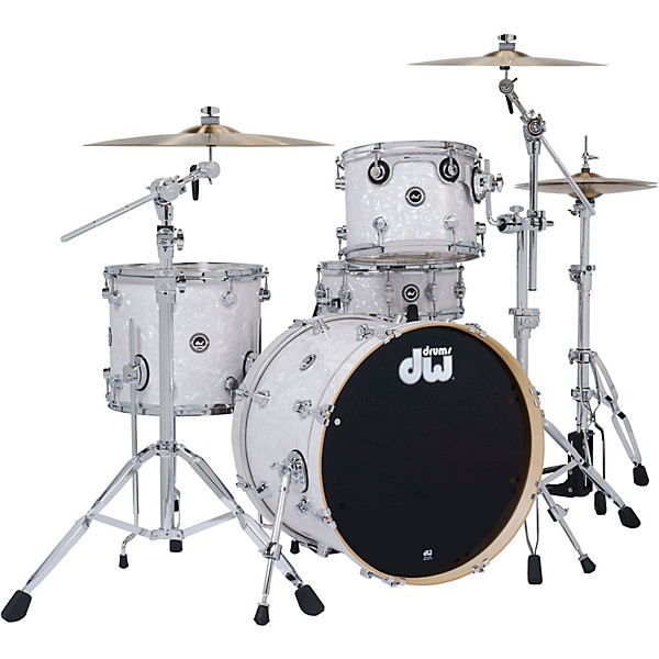 DW DWe Wireless Acoustic-Electronic Convertible 4-Piece Drum Set Bundle With 20 Bass Drum, Cymbals and Hardware Finish Ply White Marine Pearl