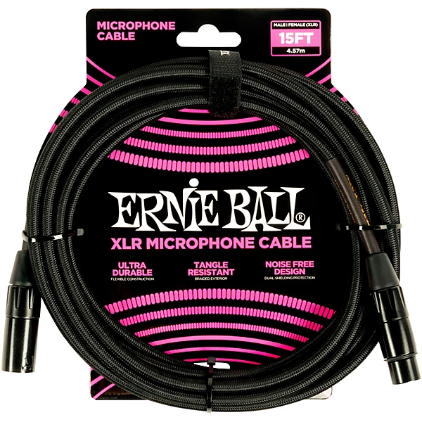 Ernie Ball Braided XLR Microphone Cable 15 ft. Black
