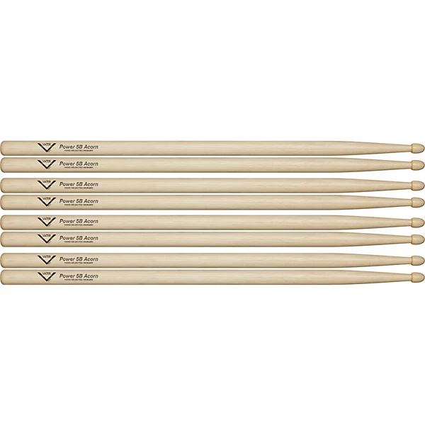 Vater Power 5B Acorn Drum Sticks - Buy 3, Get 1 Free Value Pack Wood