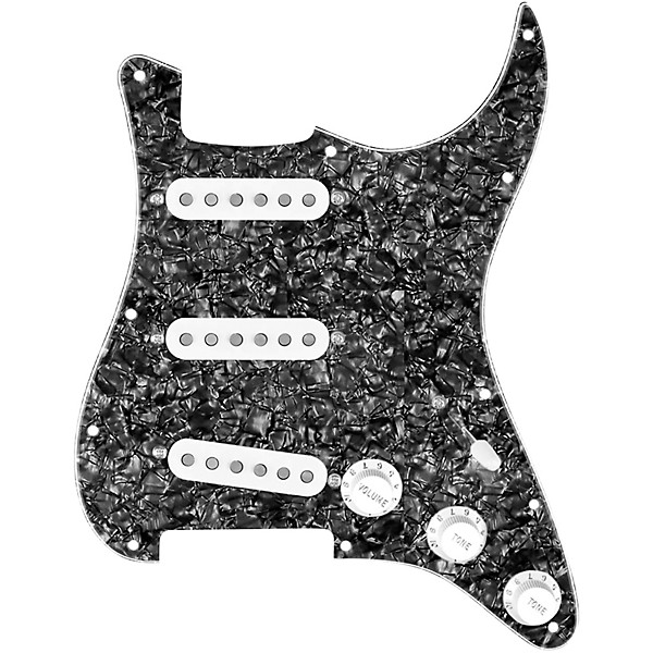920D Custom Generation Loaded Pickguard For Strat With White Pickups and Knobs and S5W Wiring Harness Black Pearl