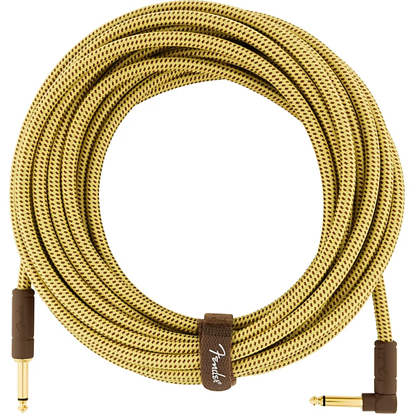 Fender Deluxe Series Straight to Angle Instrument Cable 25 ft. Yellow Tweed