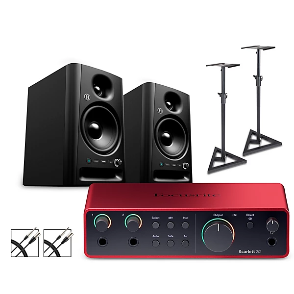 Focusrite 2i2 Gen4 With Harbinger Studio Monitor Pair, Stands & Cables SM505