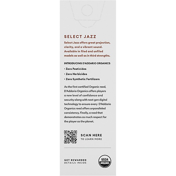 D'Addario Woodwinds Select Jazz, Tenor Saxophone Reeds - Unfiled,Box of 5 3H 4 D'Addario Woodwinds Select Jazz, Tenor Saxophone Reeds - Unfiled,Box of 5 3H