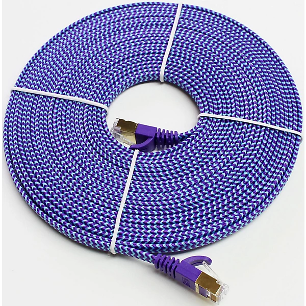 Tera Grand CAT-7 10 Gigabit Ultra Flat Ethernet Patch Braided Cable 25 ft. Purple and Blue