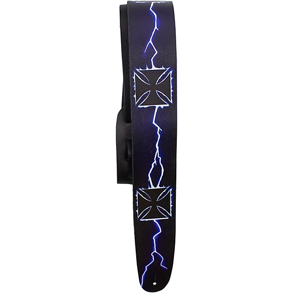 Perri's Lightning Cross Printed Leather Guitar Strap Blue 2.5 in.