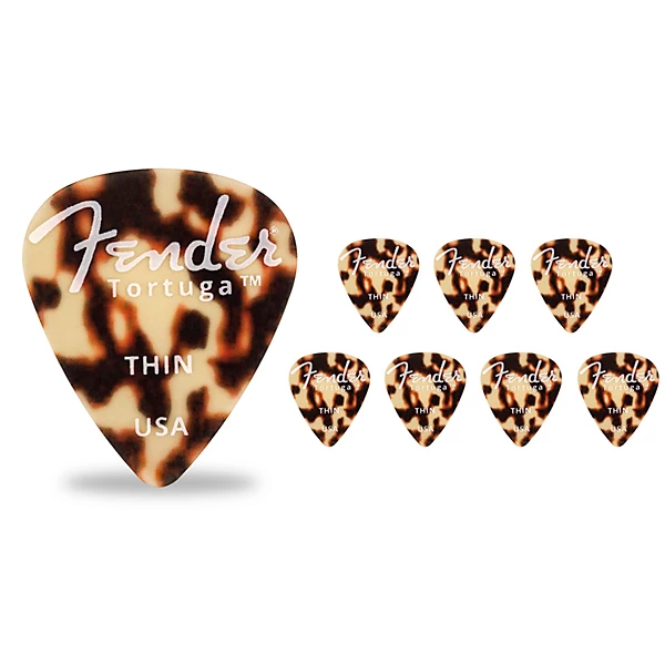 Fender 351 Shape Tortuga Ultem Guitar Picks (8-Pack), Tortoise Shell Thin