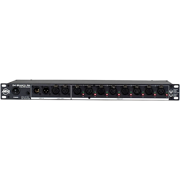 American DJ D4 Branch RM Single Rack Space, 4-way Distributor/Booster with 3-pin and 5-pin XLR Input and Output Jacks