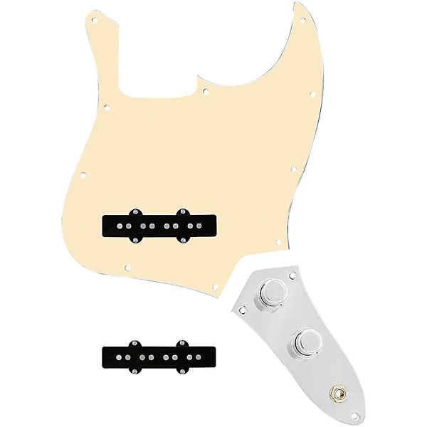 920D Custom Jazz Bass Loaded Pickguard With Drive (Hot) Pickups and JB-CON-C Control Plate Aged White