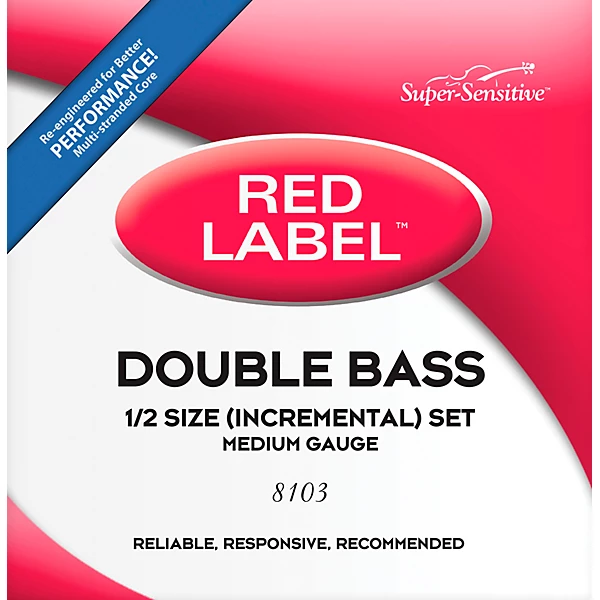 Super Sensitive Red Label Series Double Bass String Set 1/2 Size, Medium