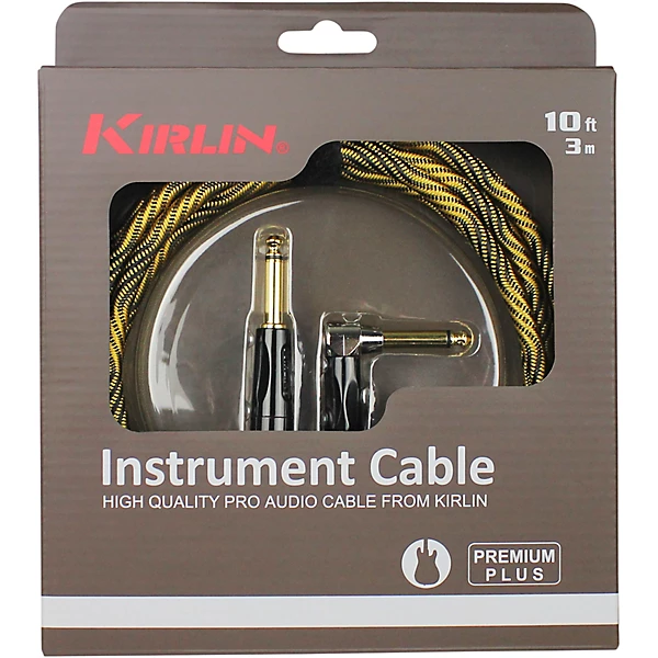 Kirlin IWB Black/Gold Woven Instrument Cable 1/4 Straight to Right Angle 10 ft.