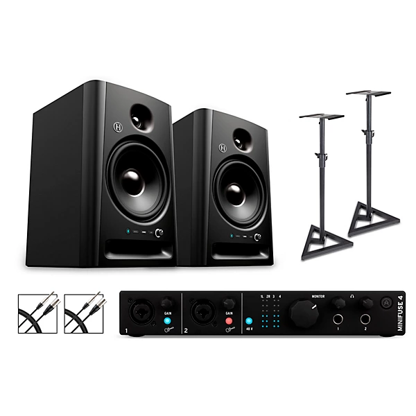 Arturia Minifuse 4 with Harbinger Studio Monitor Pair (Stands & Cables Included) SM508 Black