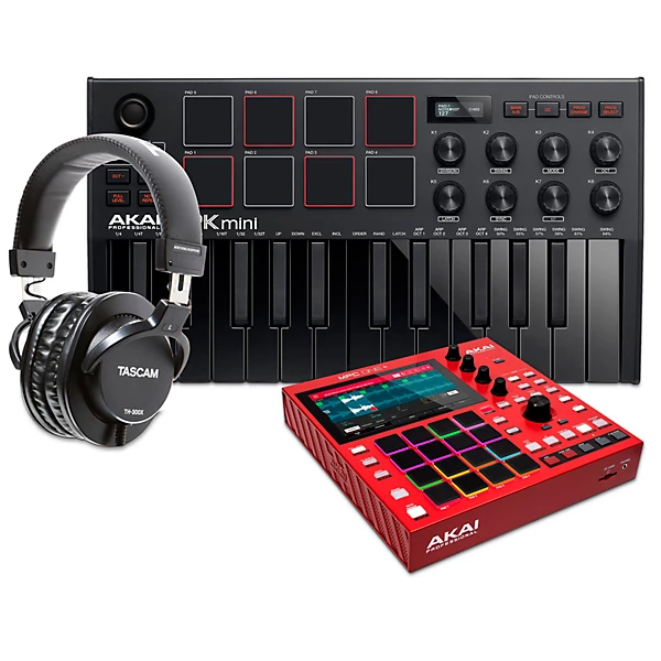 Akai Professional MPC ONE+ Standalone Production Center With MPK mini mk3 and Headphones Black on Black