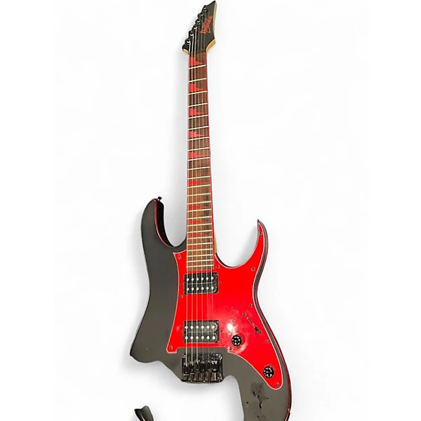 Used Ibanez grg131dx Red with Black and White Stripes Solid Body Electric Guitar