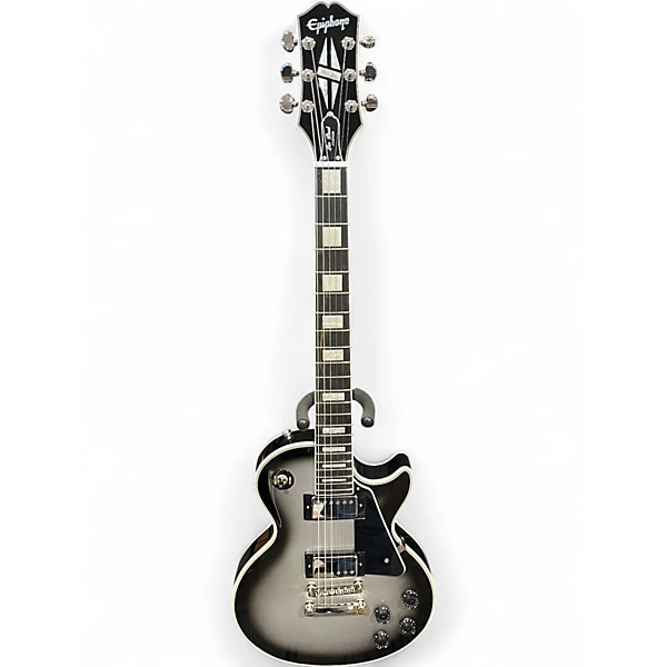 Used Epiphone Les Paul Custom Black and Silver Solid Body Electric Guitar