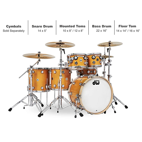 DW 6-Piece Collector's Series Santa Monica Shell Pack With Chrome Hardware Butterscotch 4 DW 6-Piece Collector's Series Santa Monica Shell Pack With Chrome Hardware Butterscotch