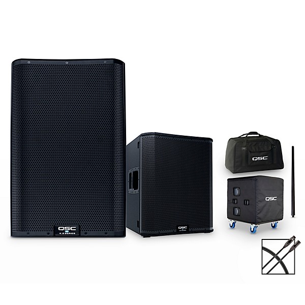 QSC K12.2 Powered Speaker Package With KS118 Subwoofer, SP-36 Speaker Pole, Covers and Cable