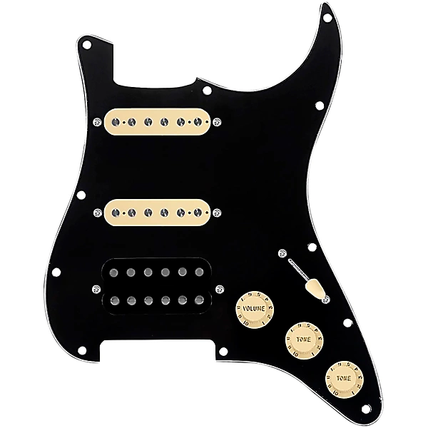 920D Custom HSS Loaded Pickguard For Strat With An Uncovered Cool Kids Humbucker, Aged White Texas Grit Pickups and Black Knobs Black