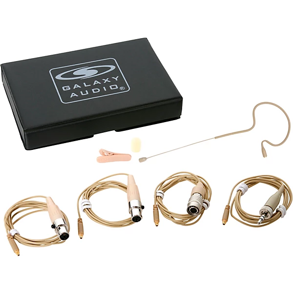 Galaxy Audio ESM4 Single-Ear Headset Mic With 4 Mixed Connector Cables (1 Audio-Technica, 1 Galaxy Audio/AKG, 1 Sennheiser, 1 Shure), Windscreen, Clip and Case Beige