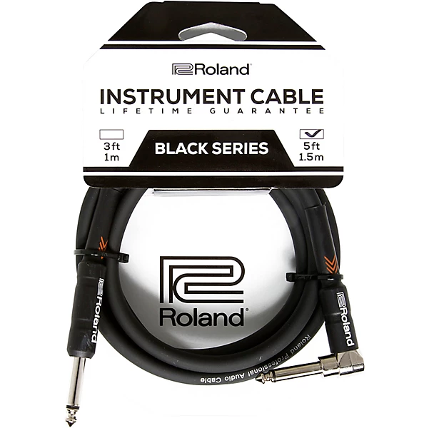 Roland Black Series 1/4 Angled/Straight Instrument Cable 5 ft. Black 4 Roland Black Series 1/4 Angled/Straight Instrument Cable 5 ft. Black