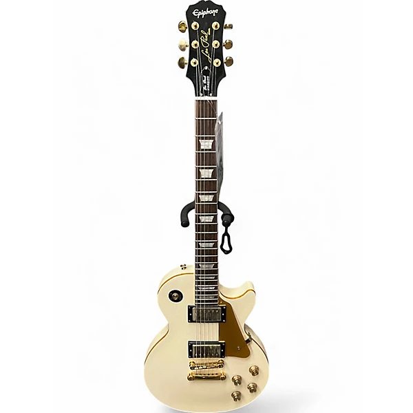 Used 2000s Epiphone Les Paul Standard White Sparkle Solid Body Electric Guitar