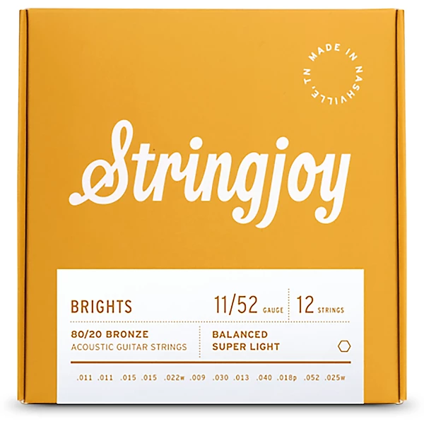 Stringjoy Brights 12 String 80/20 Bronze Acoustic Guitar Strings 11 - 52