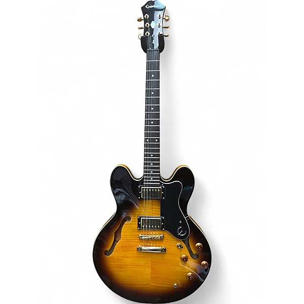 Used Epiphone Dot Deluxe Flametop 2 Tone Sunburst Hollow Body Electric Guitar 4 Used Epiphone Dot Deluxe Flametop 2 Tone Sunburst Hollow Body Electric Guitar