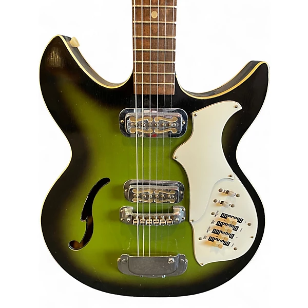 Vintage 1960s Harmony REBEL Green Hollow Body Electric Guitar 4 Vintage 1960s Harmony REBEL Green Hollow Body Electric Guitar