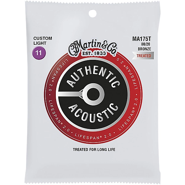 Martin MA175T Lifespan 2.0 80/20 Bronze Custom-Light Authentic Acoustic Guitar Strings