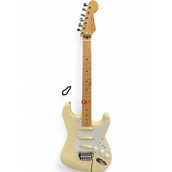 Used 1980s Squier e series contemporary Cream Solid Body Electric Guitar