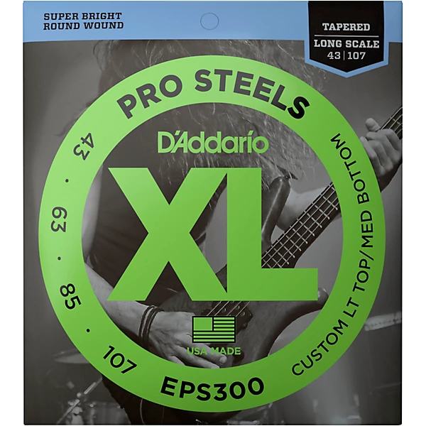 D'Addario EPS300 ProSteel Long Scale Tapered Electric Bass String Set .043 - .107 4 D'Addario EPS300 ProSteel Long Scale Tapered Electric Bass String Set .043 - .107