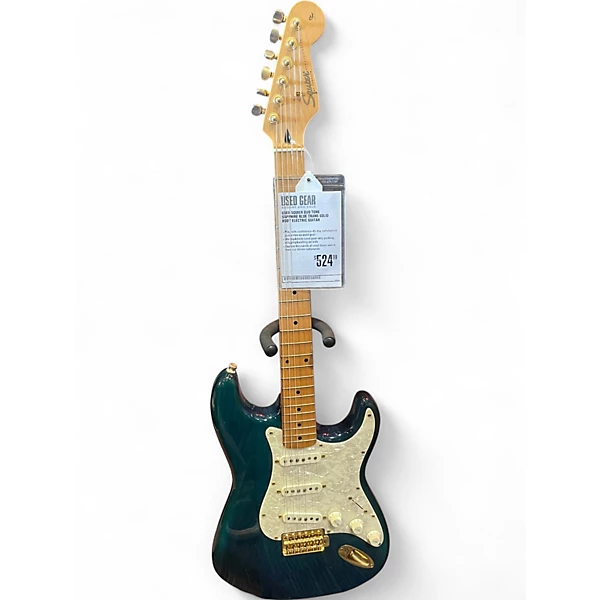 Used Squier DUO TONE Sapphire Blue Trans Solid Body Electric Guitar