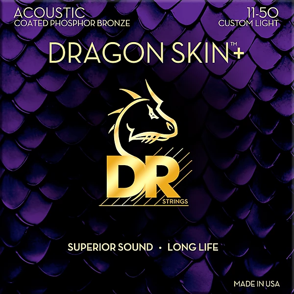 DR Strings Dragon Skin+ Coated Accurate Core Technology 6-String Phosphor Bronze Acoustic Guitar Strings 11 - 50