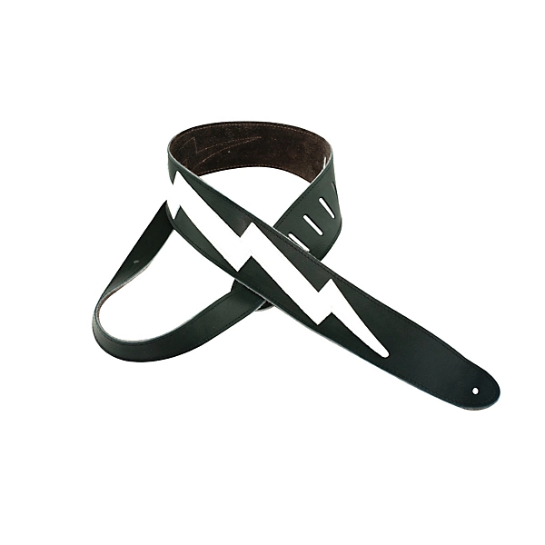 Perri's 2.5 Italian Leather Guitar Strap With Lightning Bolt Black/White