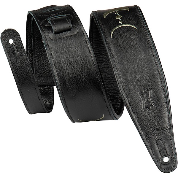 Levy's 2.5 Black Garment Leather Guitar Strap Green Moon