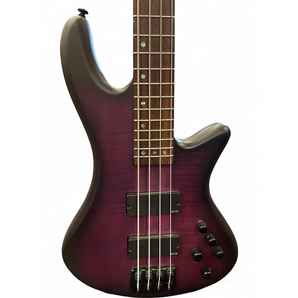 Used Schecter Guitar Research Stiletto Studio 4 String Fretless Transparent Purple Burst Electric Bass Guitar 6 Used Schecter Guitar Research Stiletto Studio 4 String Fretless Transparent Purple Burst Electric Bass Guitar
