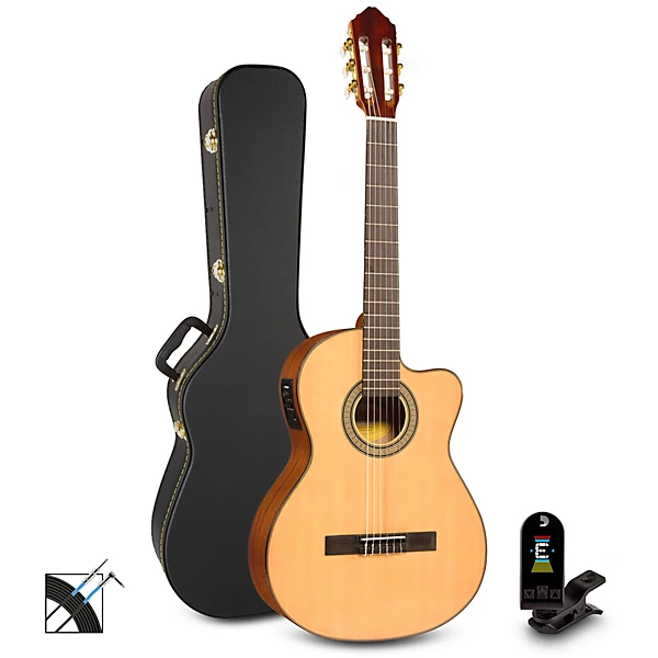 Lucero LC150SCE Nylon-String Classical Acoustic-Electric Guitar Pack Natural