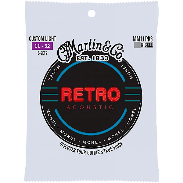 Martin Retro Acoustic Strings With Monel Wrap Wire 3-Pack Custom Light (11-52)