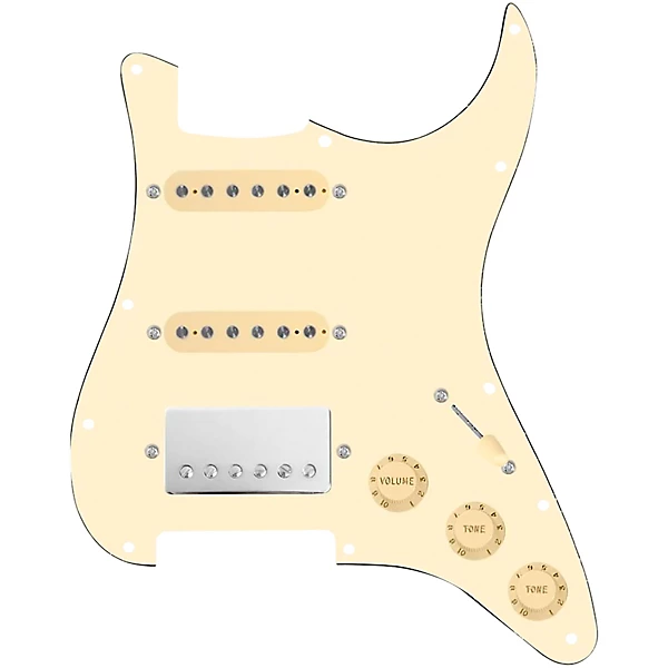 920D Custom HSS Loaded Pickguard for Strat With Nickel Smoothie Humbucker, Aged White Texas Vintage Pickups & Aged White Knobs Aged White